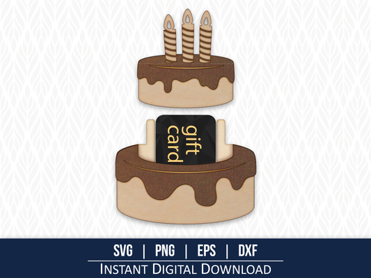 Two-Tier Birthday Cake Gift Card Holder Laser Cutting Template SVG